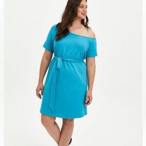 Mini French Terry Off-Shoulder Tee Shirt Dress